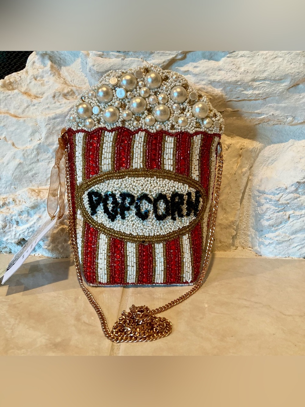 NWT Made in India brand viral TikTok hand crafted red/white  popcorn crossbody